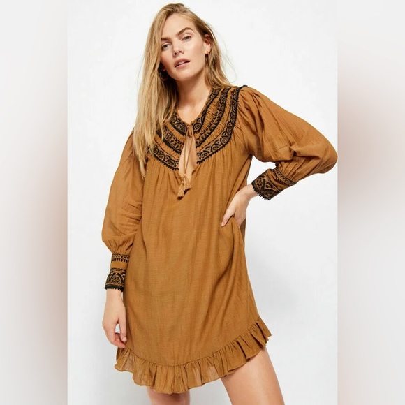 NWOT Free People Erin Embroidered Long Sleeve Mini Dress - Picture 1 of 9